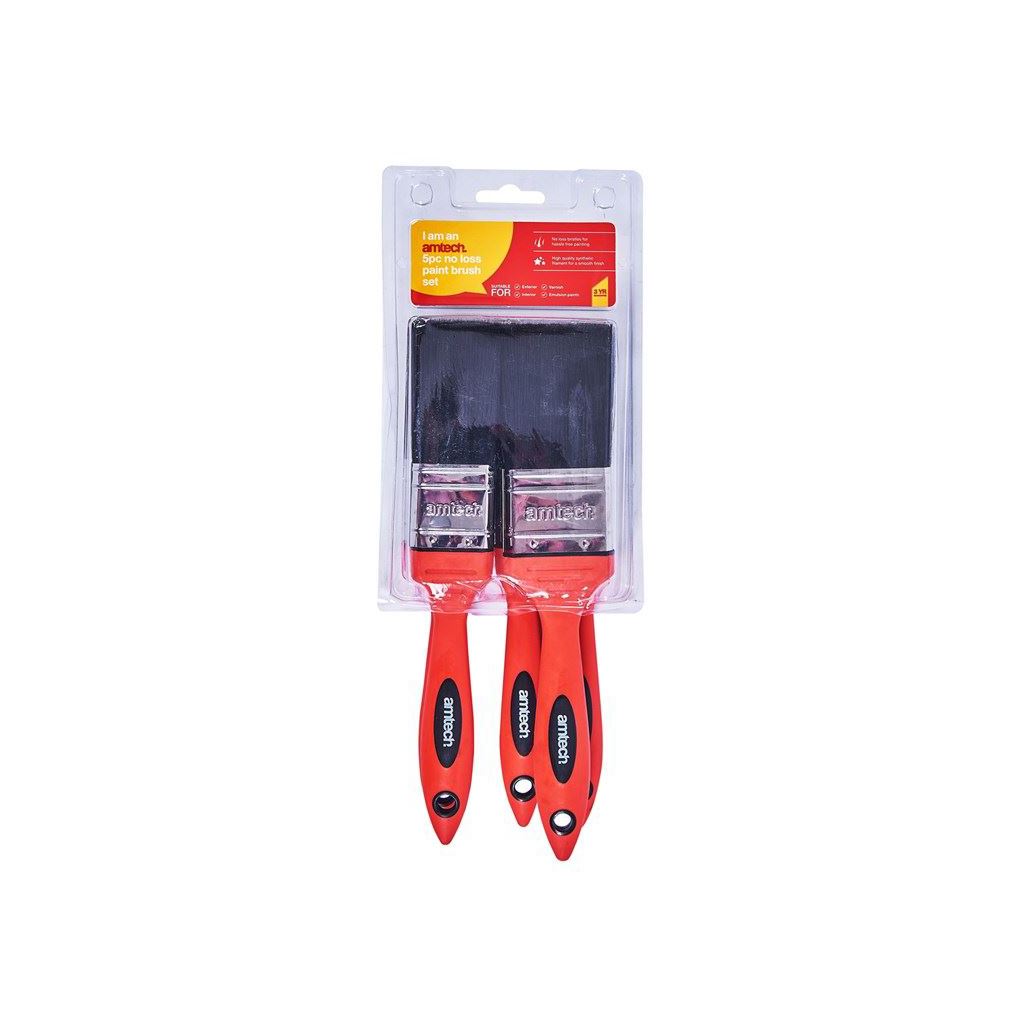 5 Piece No Loss Paint Brushes Soft Handle Painting Decorating Cleaning Varnish - G4390