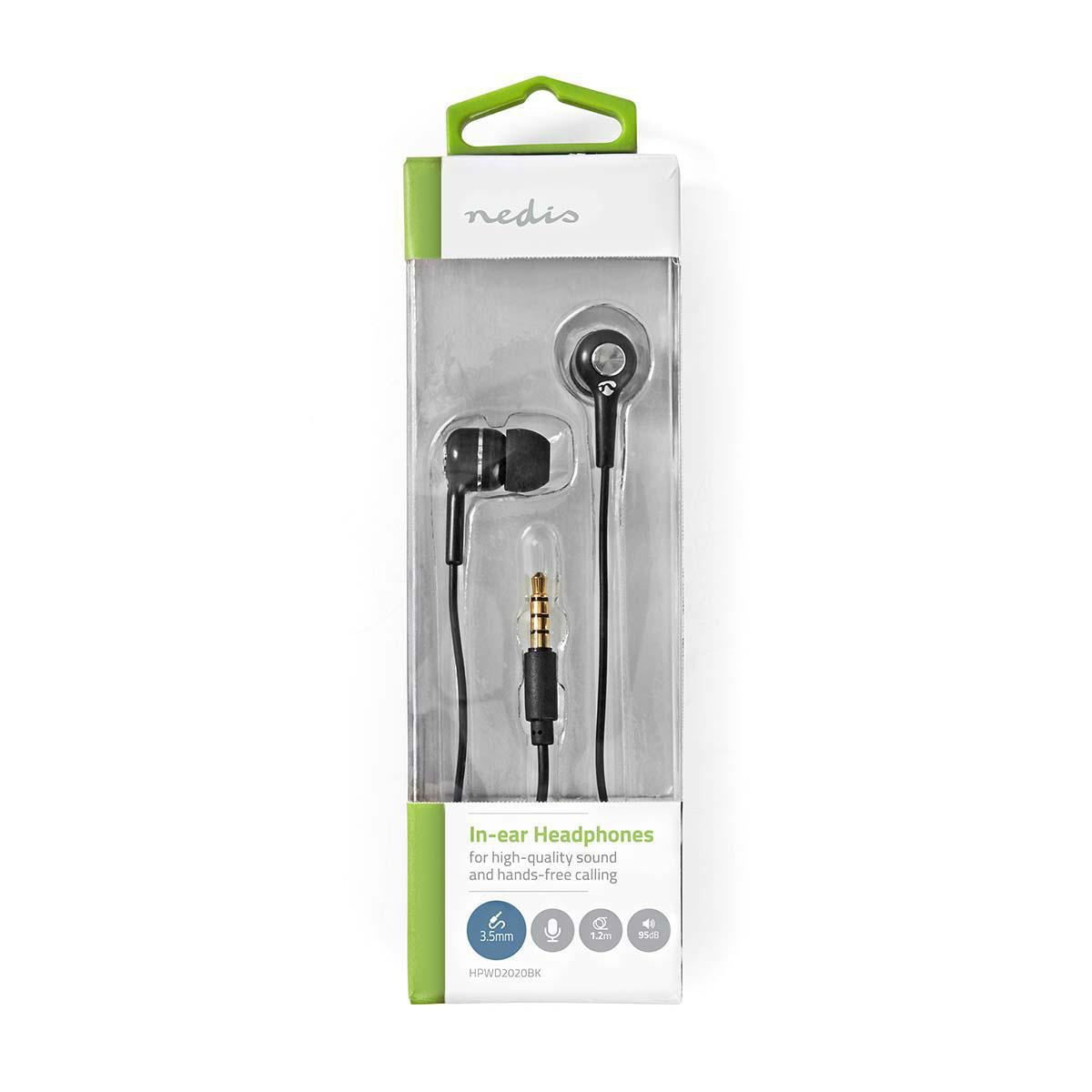 Nedis Wired Headphones 1.2m Round Cable In-Ear Built-in Microphone Black - HPWD2020BK