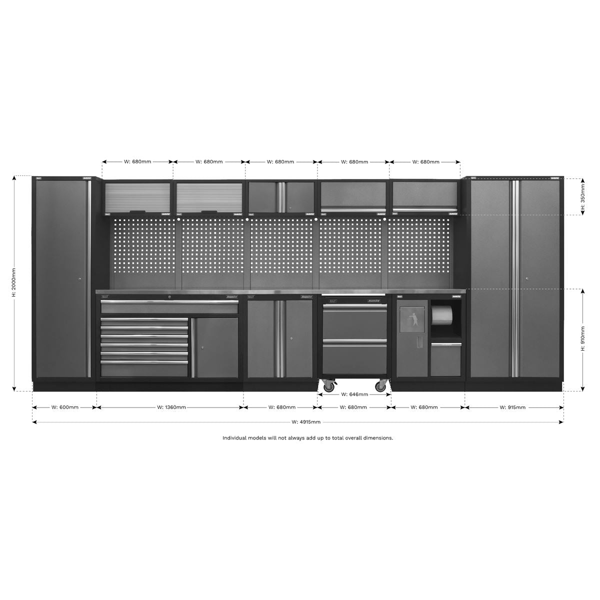 Sealey Modular Storage System Combo - Stainless Steel Worktop APMSSTACK15SS