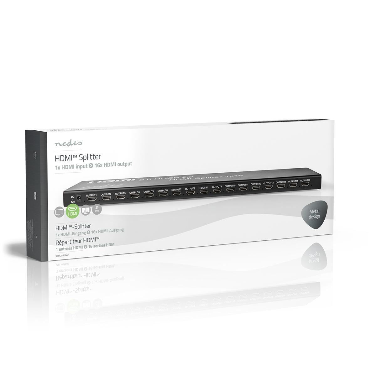 Nedis HDMI Splitter 1-Port to HDMI Input 16x HDMI Output 4K2K@60FPS/HDCP2.2 - VSPL34716AT