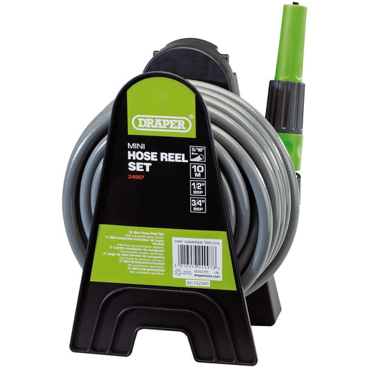 Draper Mini Garden/Patio Watering Hose Reel Set with Spray Gun (10M) - 24997