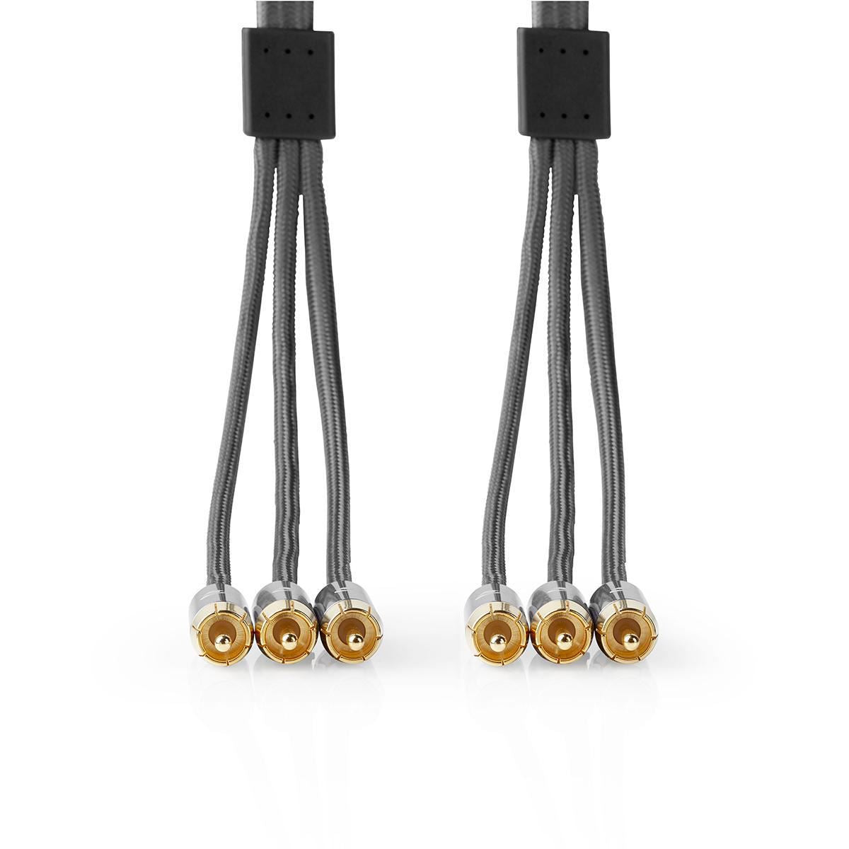 Composite Video Cable 3x RCA Male to 3x RCA Male Gun Metal Grey Braided Cable - CVTB24300GY20