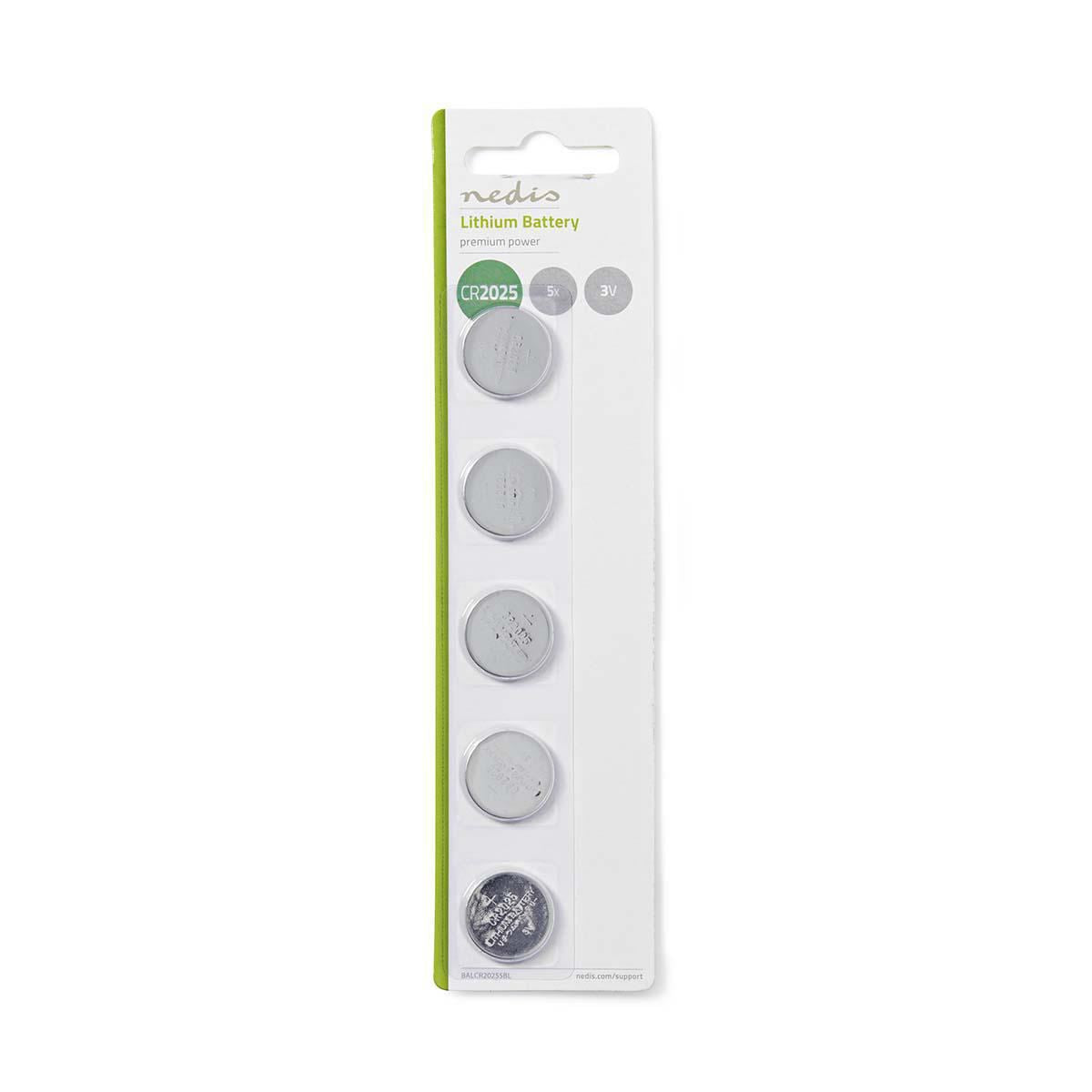Nedis Lithium Button Cell Battery CR2025 3V 5 pieces Blister BALCR20255BL