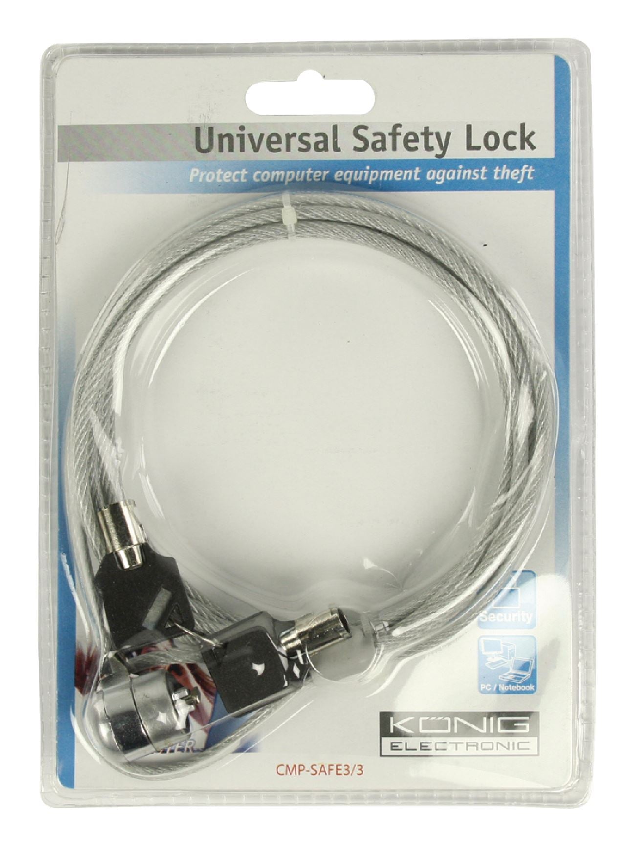 (Disc) Konig Universal computer lock 5m Protect your computer against theft with th CMP-SAFE3/3 Tracked IE1.P.250 NBLKK1003ME Stocked