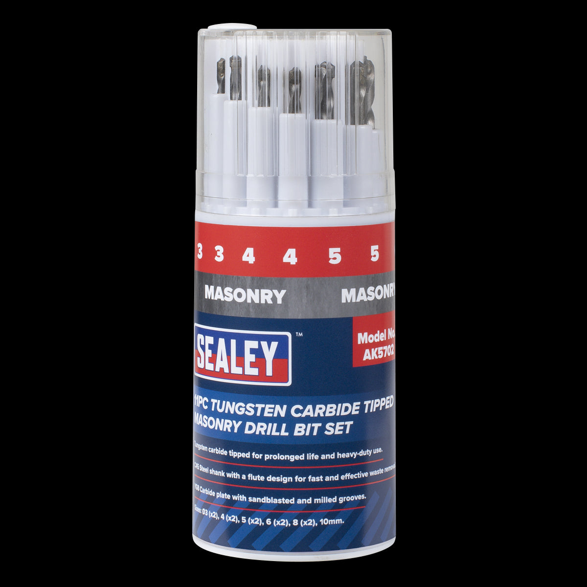 Sealey Tungsten Carbide Tipped Masonry Drill Bit Set 11pc AK5702