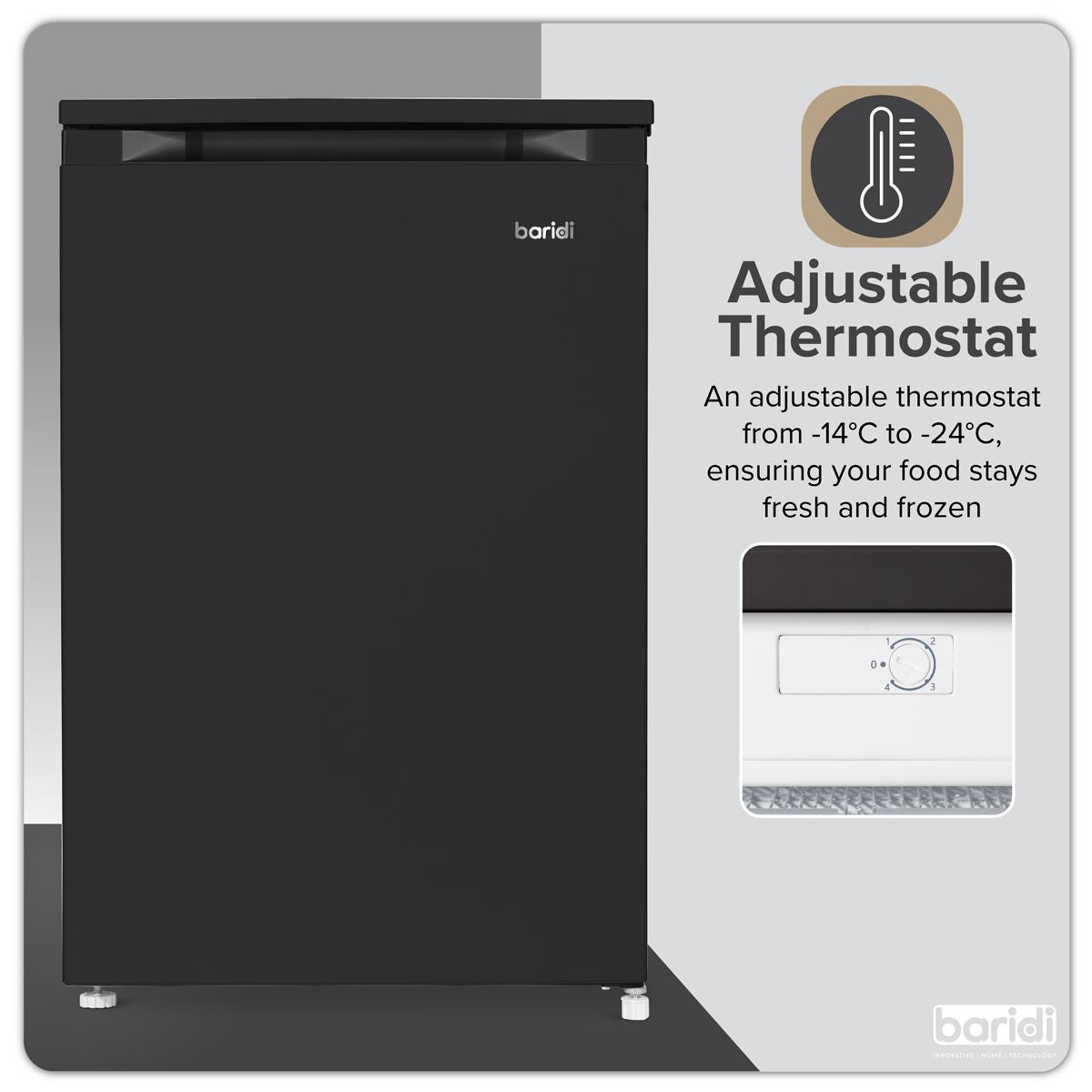 Baridi 55cm Undercounter Freezer with Adjustable Thermostat, 85L - Black DH251