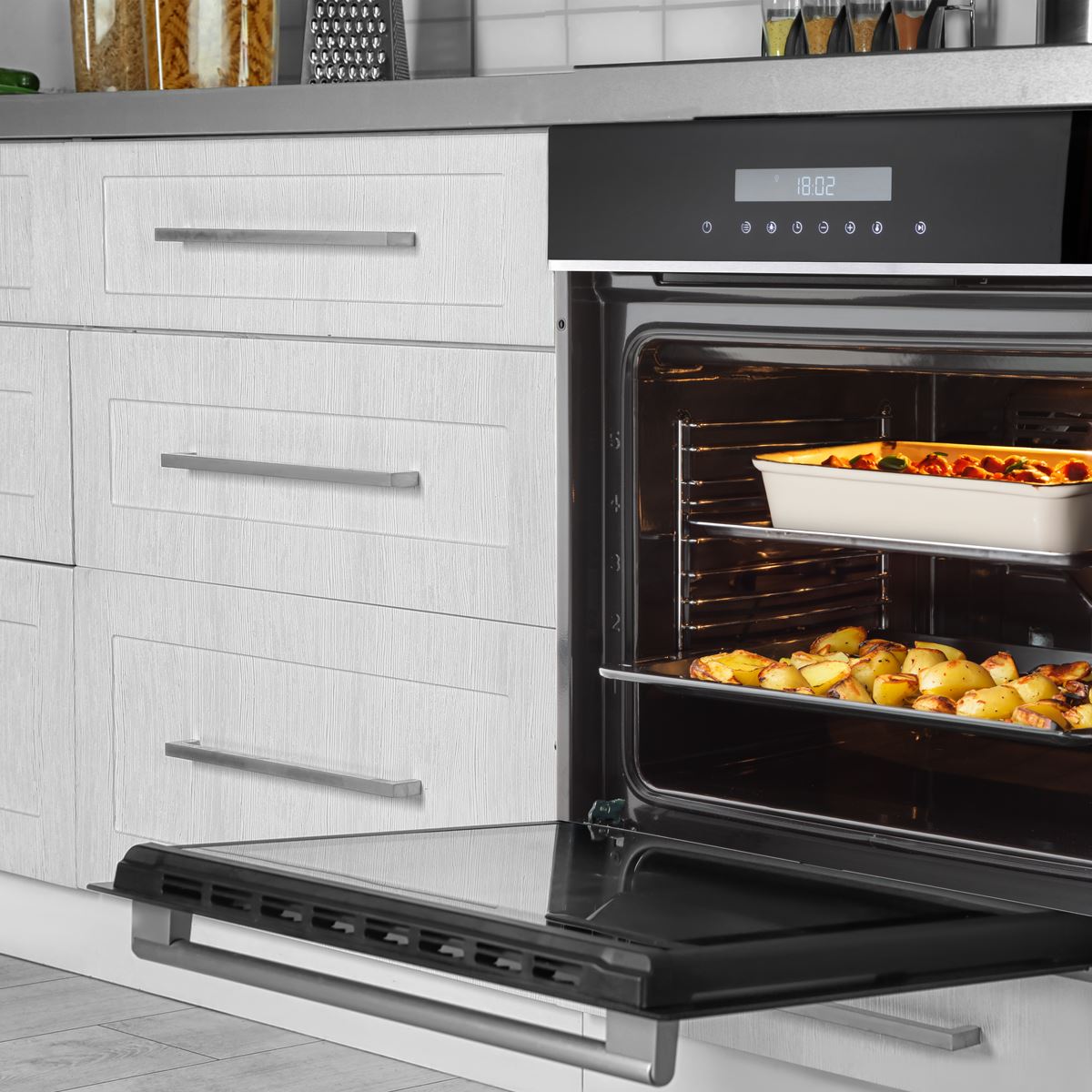 Sealey Baridi 60cm Built-In Fan Assisted, Single, Integrated 10 Function Electric Oven, Touchscreen Controls, 72L Capacity, Black/Stainless Steel DH200