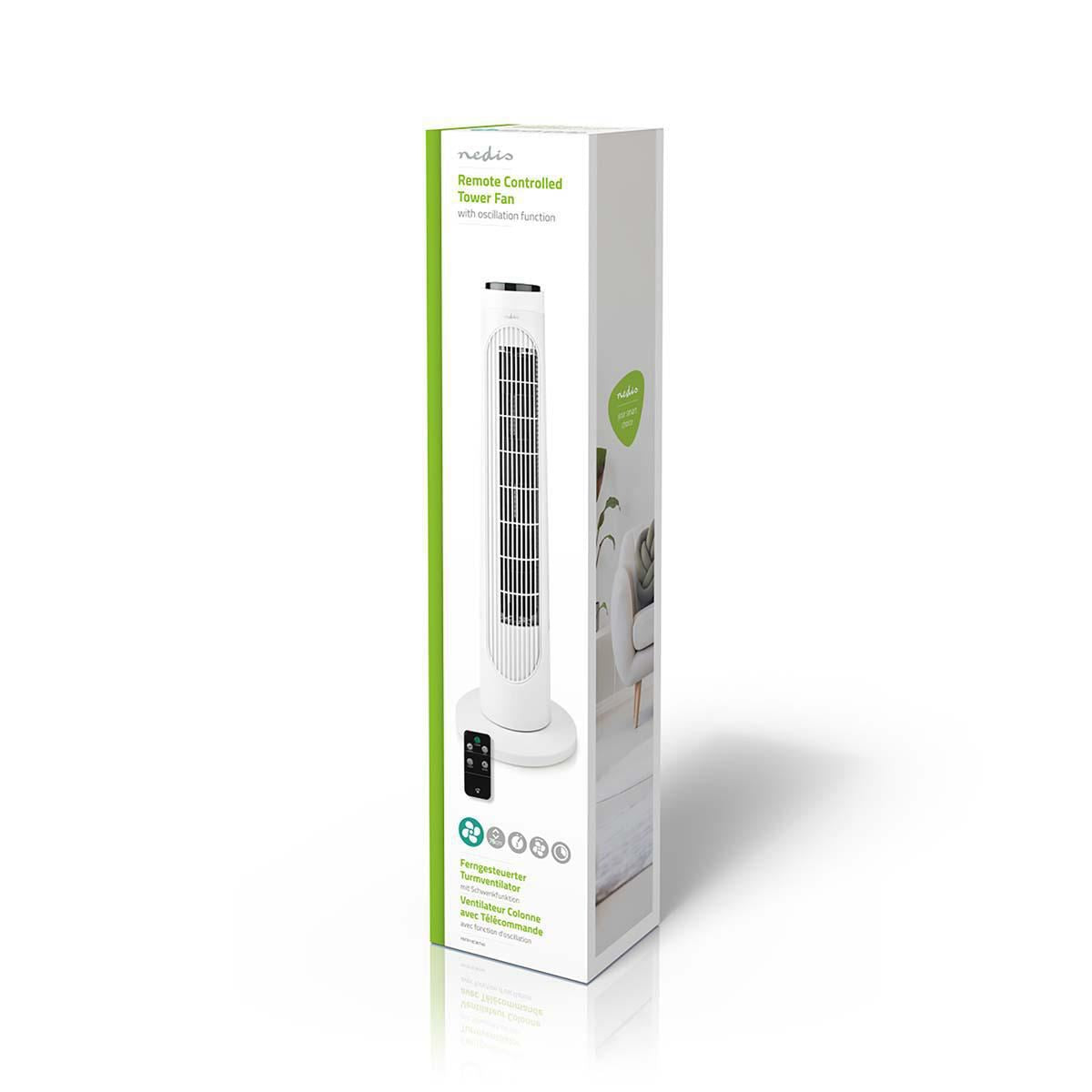 Nedis Tower Fan Height 76 cm 3-Speed Oscillation 50W Remote control White/Black - FNTR13CWT40