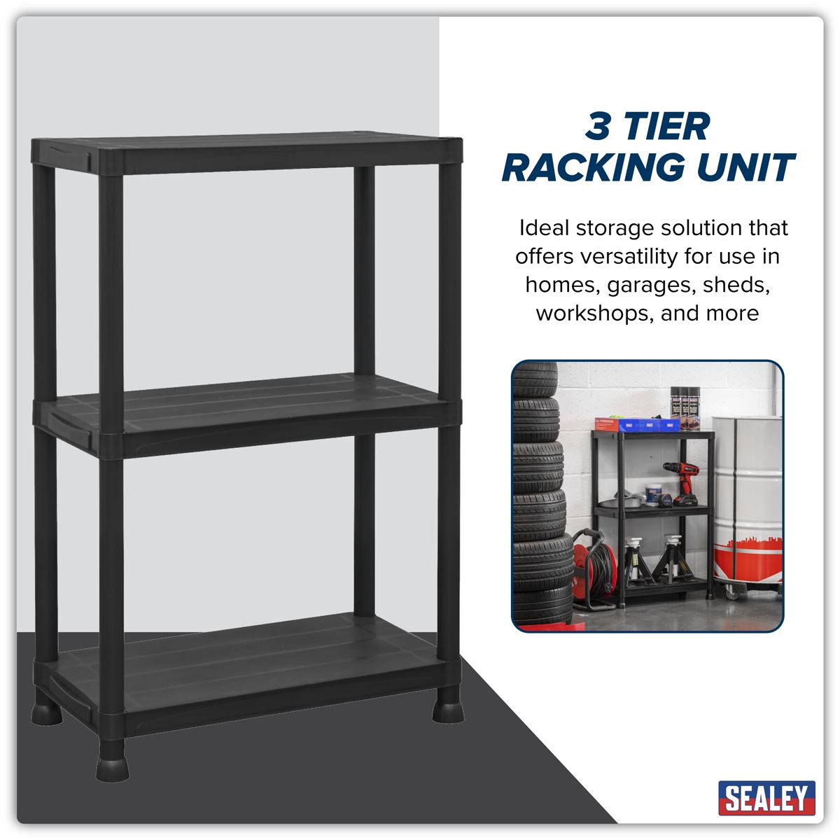 Sealey Plastic Racking Unit with 3 Shelves 25kg Capacity Per Level APPR3