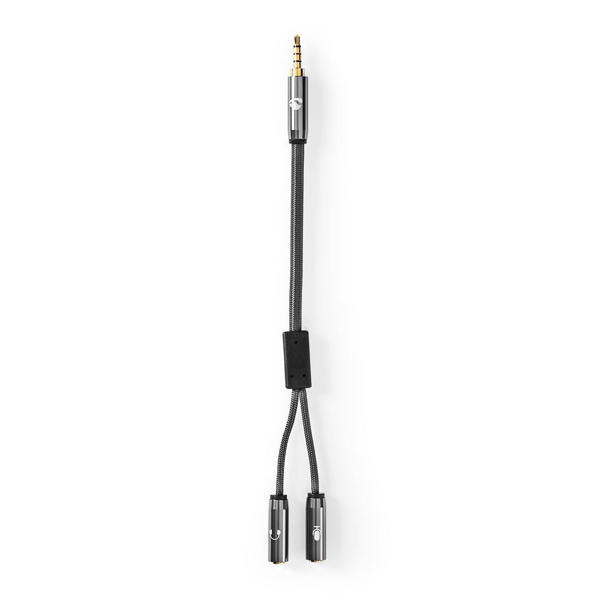 Headset Audio Cable 3.5mm Male to 2x 3.5mm Female Gun Metal Grey Braided Cable - CATB22150GY02