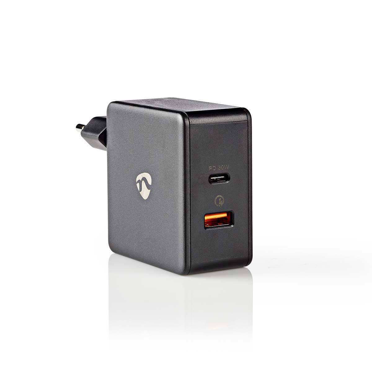 Nedis Wall Charger 3.0A USB (QC)/USB-C Power Delivery 30W Black WCPD30W110BK