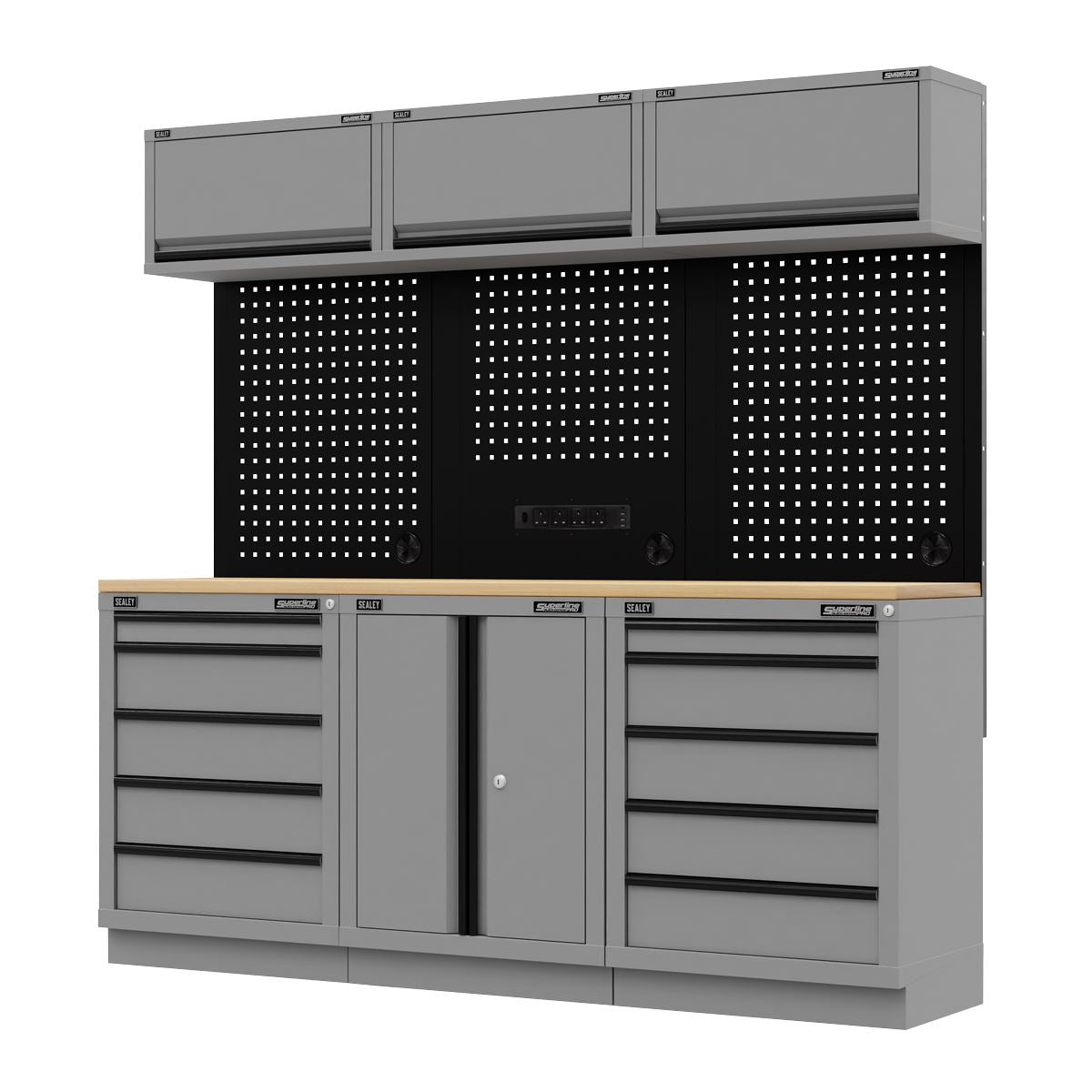 Sealey Superline Pro Black Edition Storage System with Rubber Wood Worktop 2.04m
