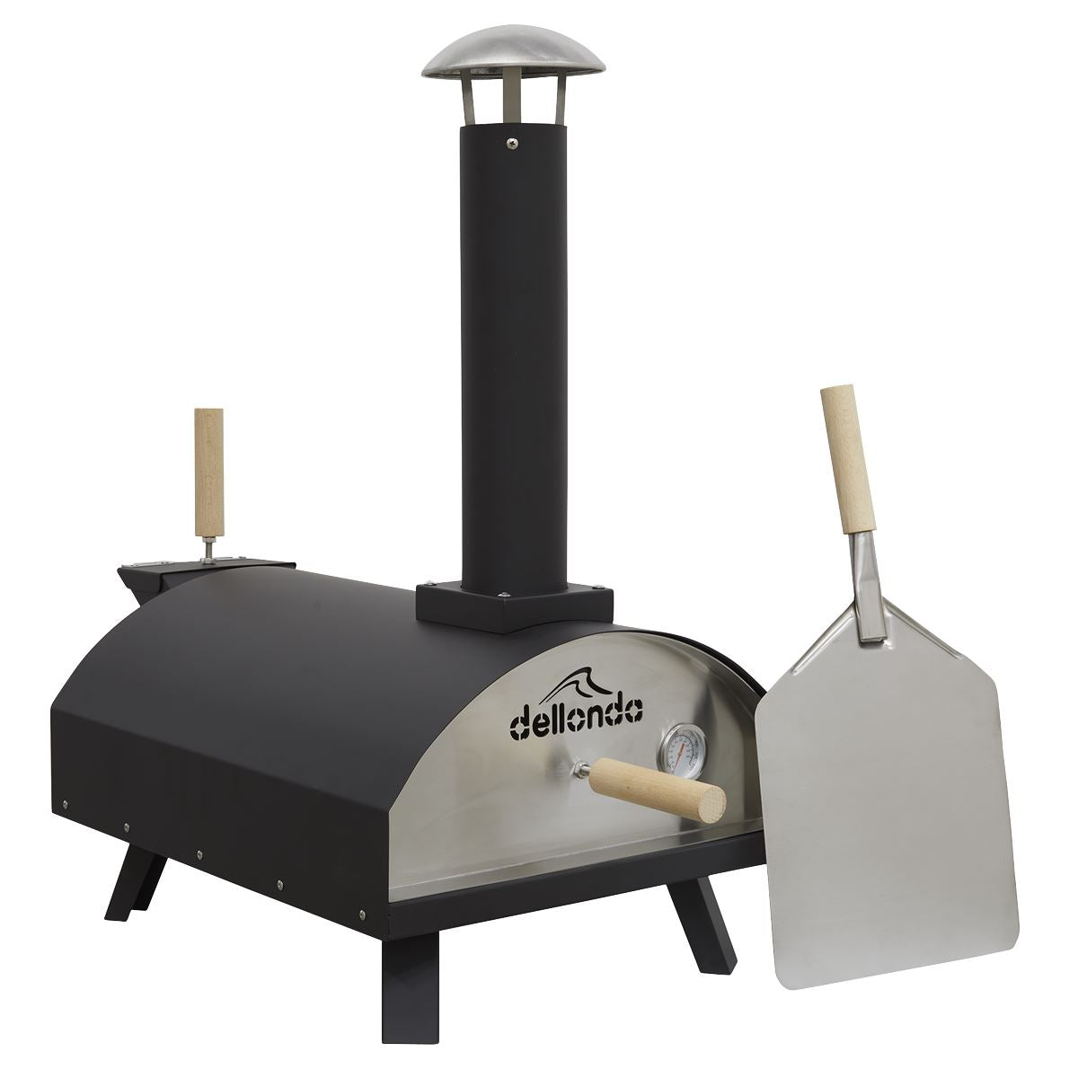 Dellonda Portable Wood-Fired 14" Pizza & Smoking Oven - Black/Stainless Steel DG10