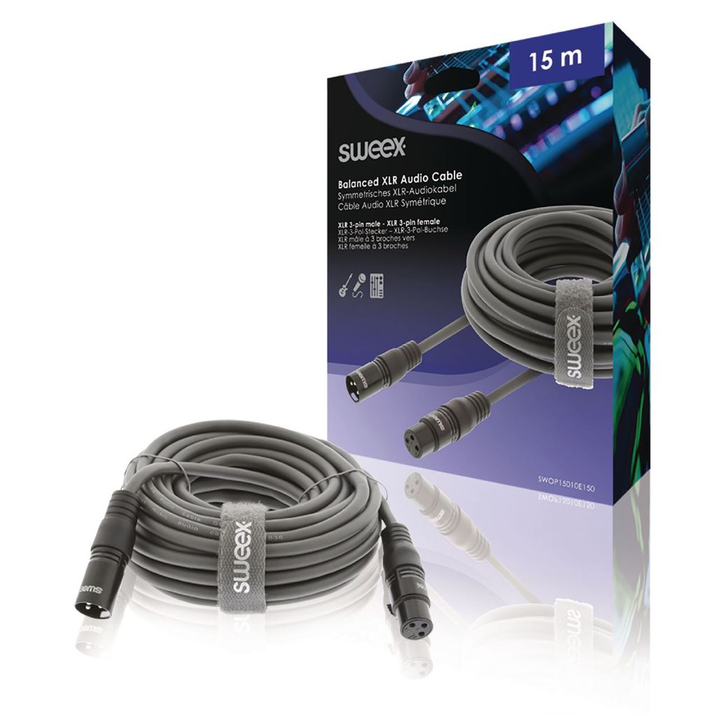 Sweex XLR Stereo Cable XLR 3-Pin Male to XLR 3-Pin Female 15m Dark Grey - COTG15010GY150
