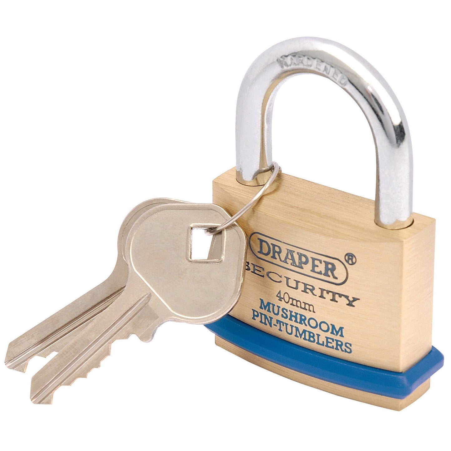 Draper 40mm Solid Brass Padlock and 2 Keys with Mushroom Pin Tumblers Hardened S - 64161