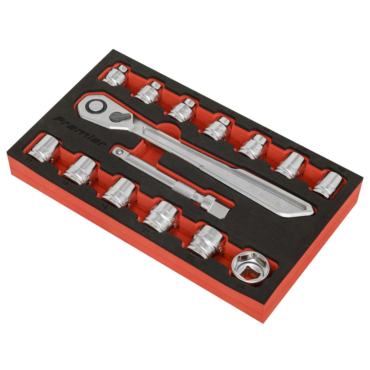 Sealey Low Profile Socket Set 15pc 1/2"Sq Drive Metric - Platinum AK5787