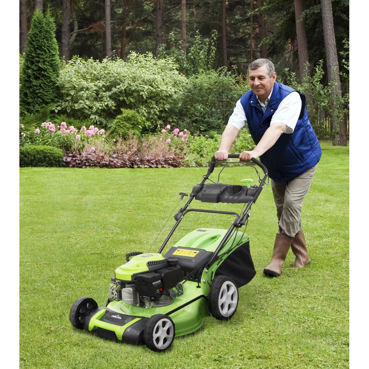 Dellonda Self-Propelled Petrol Lawnmower Grass Cutter with Height Adjustment & Grass Bag 149cc 18"/46cm 4-Stroke Engine DG101
