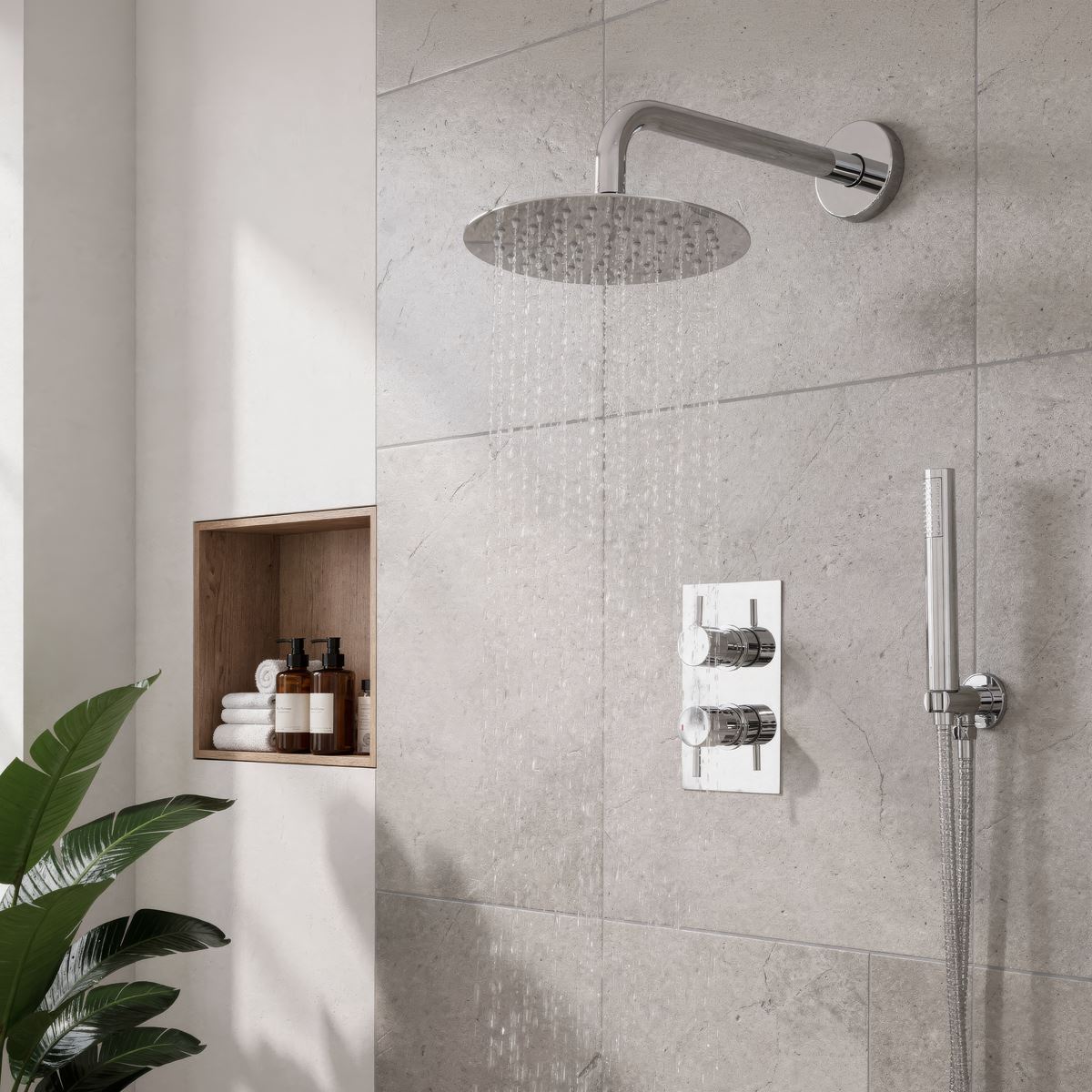Baridi Concealed Thermostatic Shower Set 20cm Round Head & Hand Shower - Chrome DH318