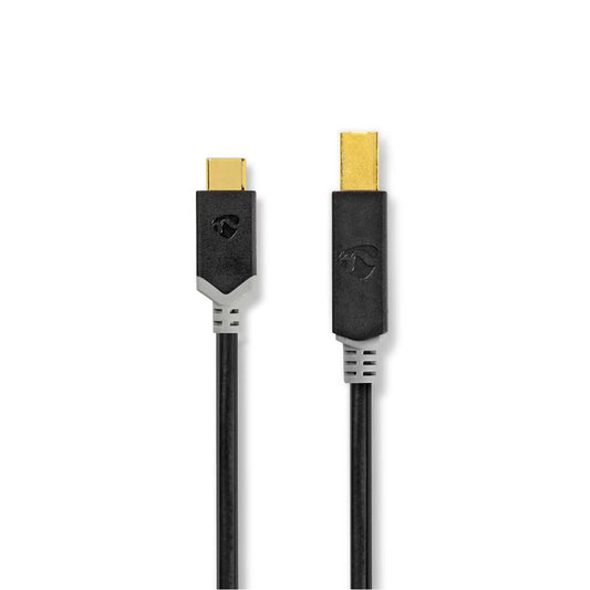 USB Cable USB 2.0 USB-C Male USB-B Male 15W 480Mbps Gold Plated 2m Anthracite