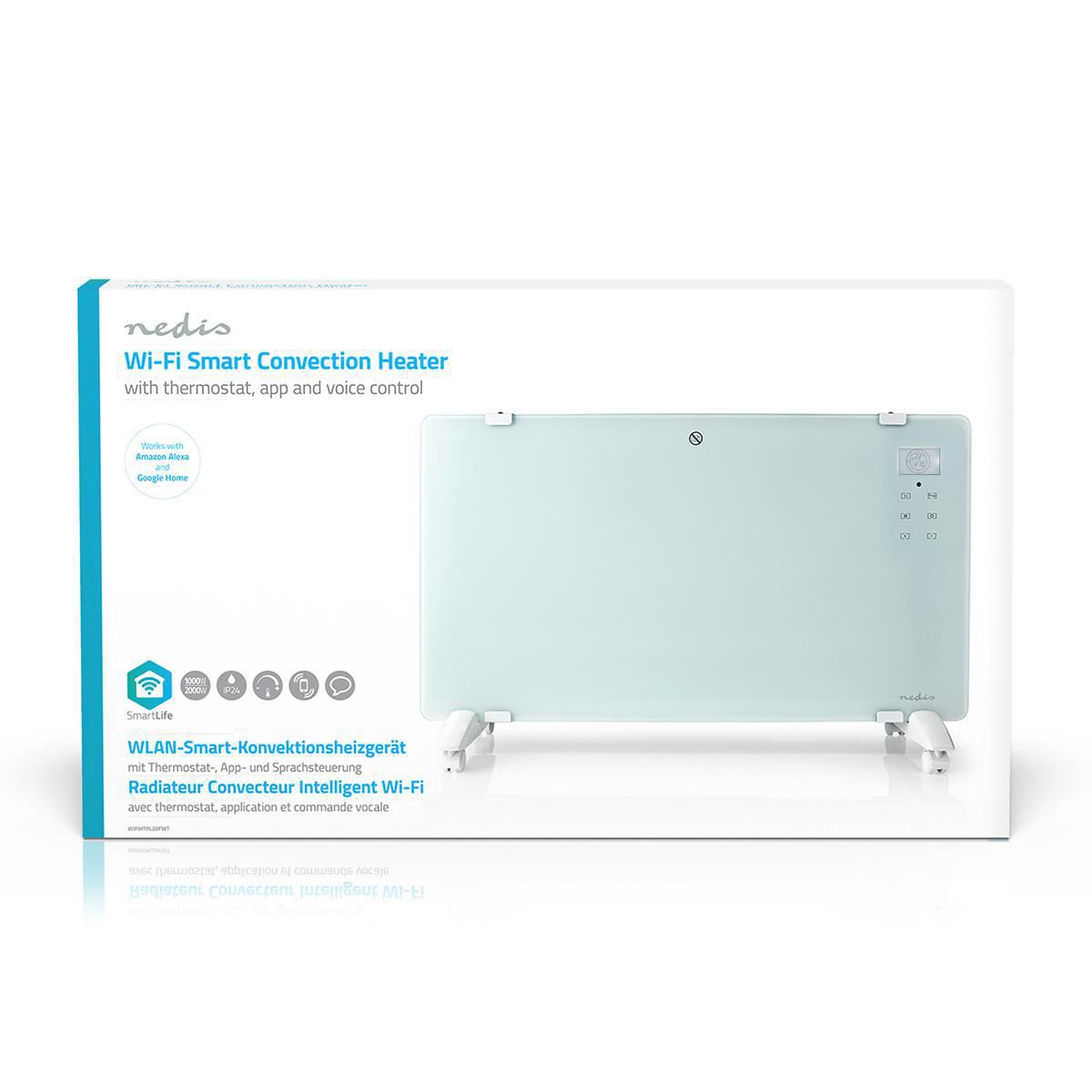 Nedis Wi-Fi Smart Convection Heater Thermostat Glass Front Panel 2000W White - WIFIHTPL20FWT