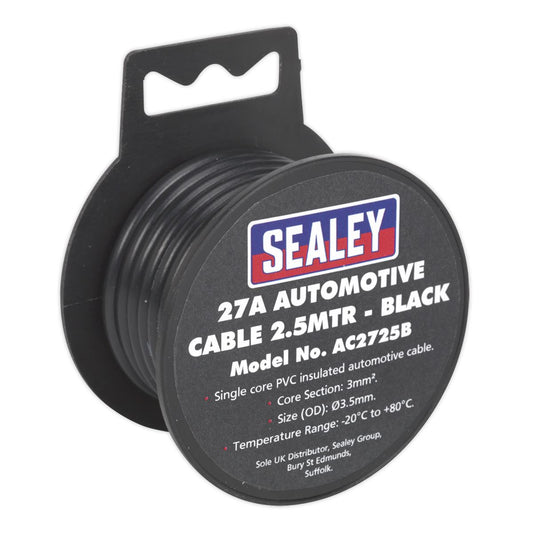 Sealey Automotive Cable Thick Wall 27A 2.5m Black AC2725B