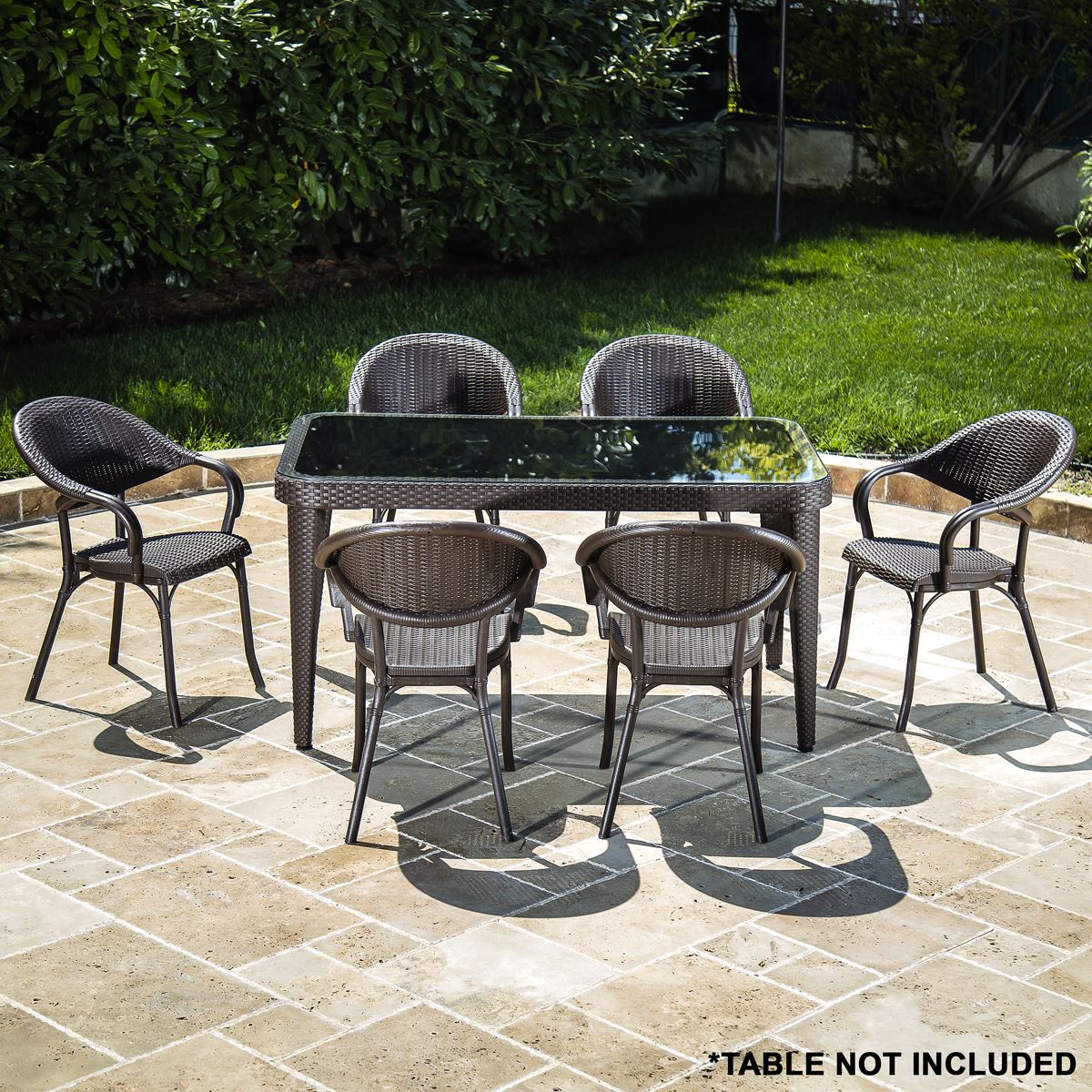 Dellonda Armchair Weather Resistant PP Body Stackable x 6, Dark Wood DG205
