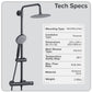 Baridi Thermostatic Shower Mixer Set, 20cm Round Head, Adjustable Rail - Black