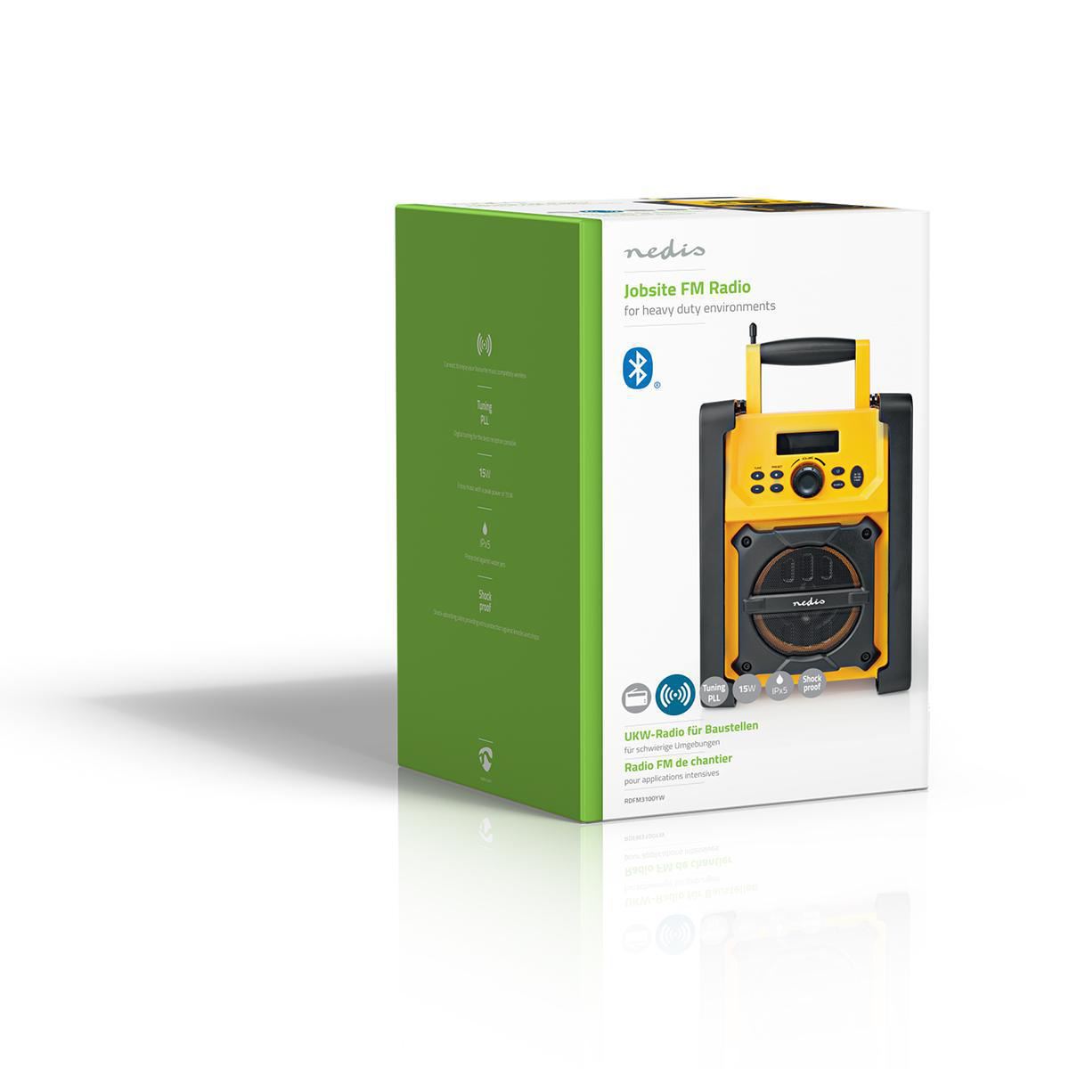 Nedis Jobsite FM Radio 15W Bluetooth® IPX5 Carrying Handle Yellow/Black - RDFM3100YW