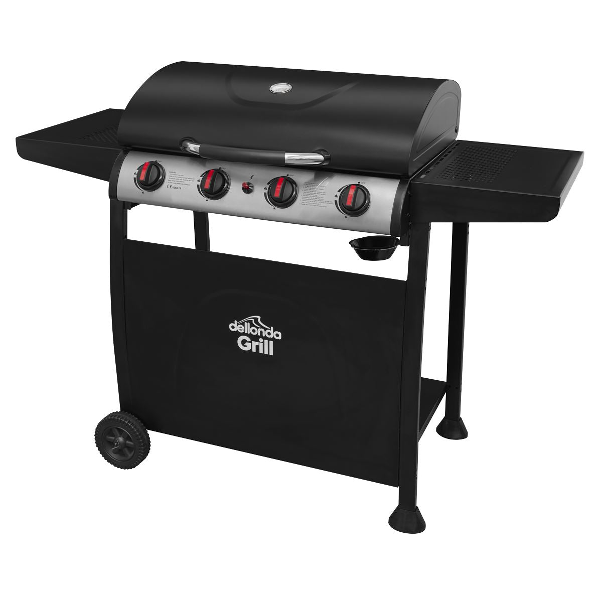 Dellonda 4 Burner Gas BBQ Grill, Ignition, Thermometer, Black/Stainless Steel DG15