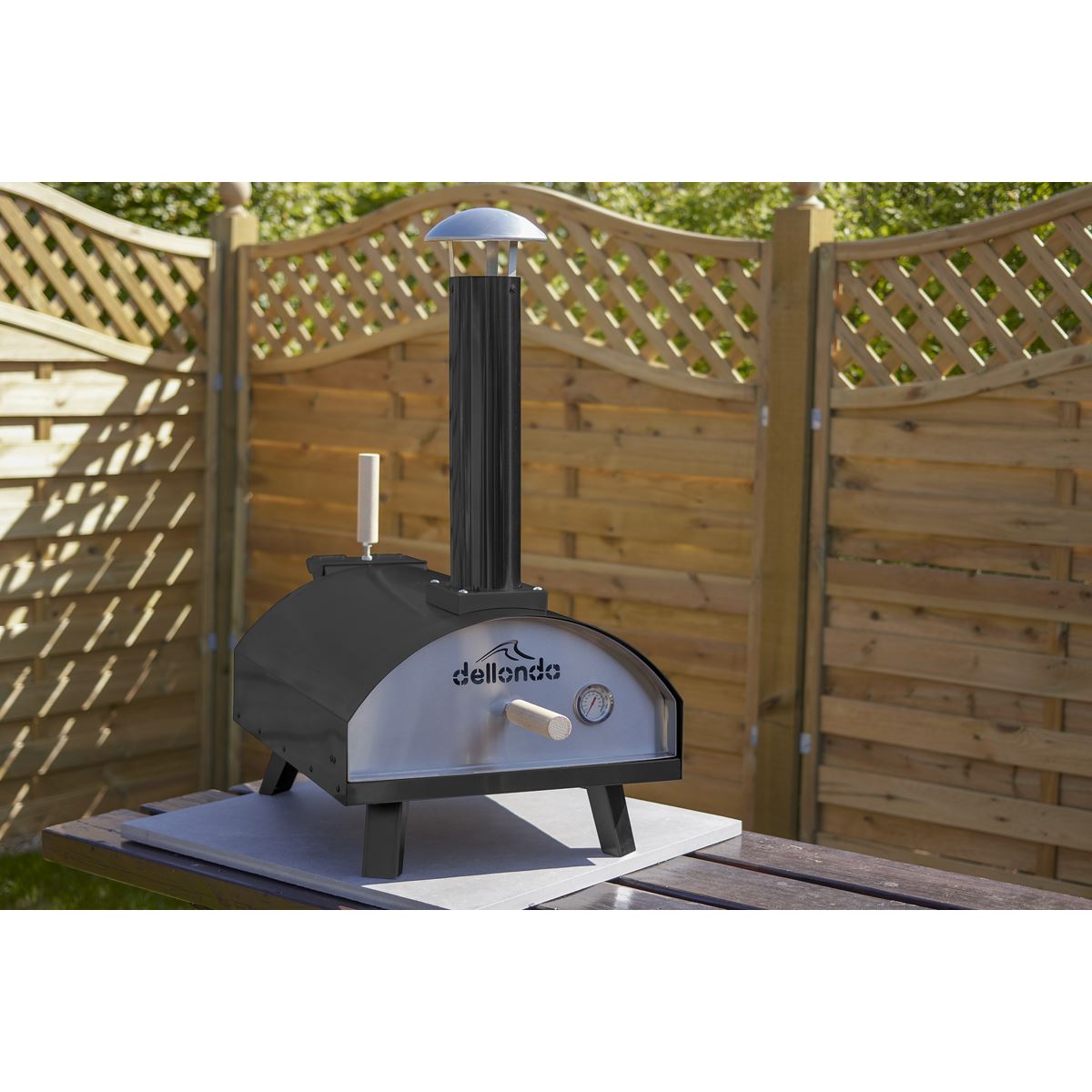 Dellonda Portable Wood-Fired 14" Pizza & Smoking Oven - Black/Stainless Steel DG10
