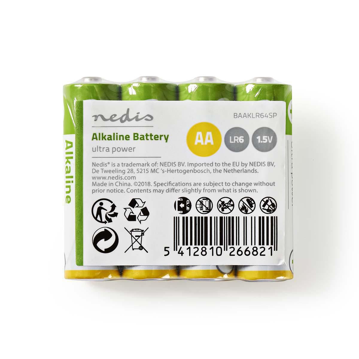 Nedis Alkaline Battery AA 1.5V 4 pieces Shrink pack BAAKLR64SP