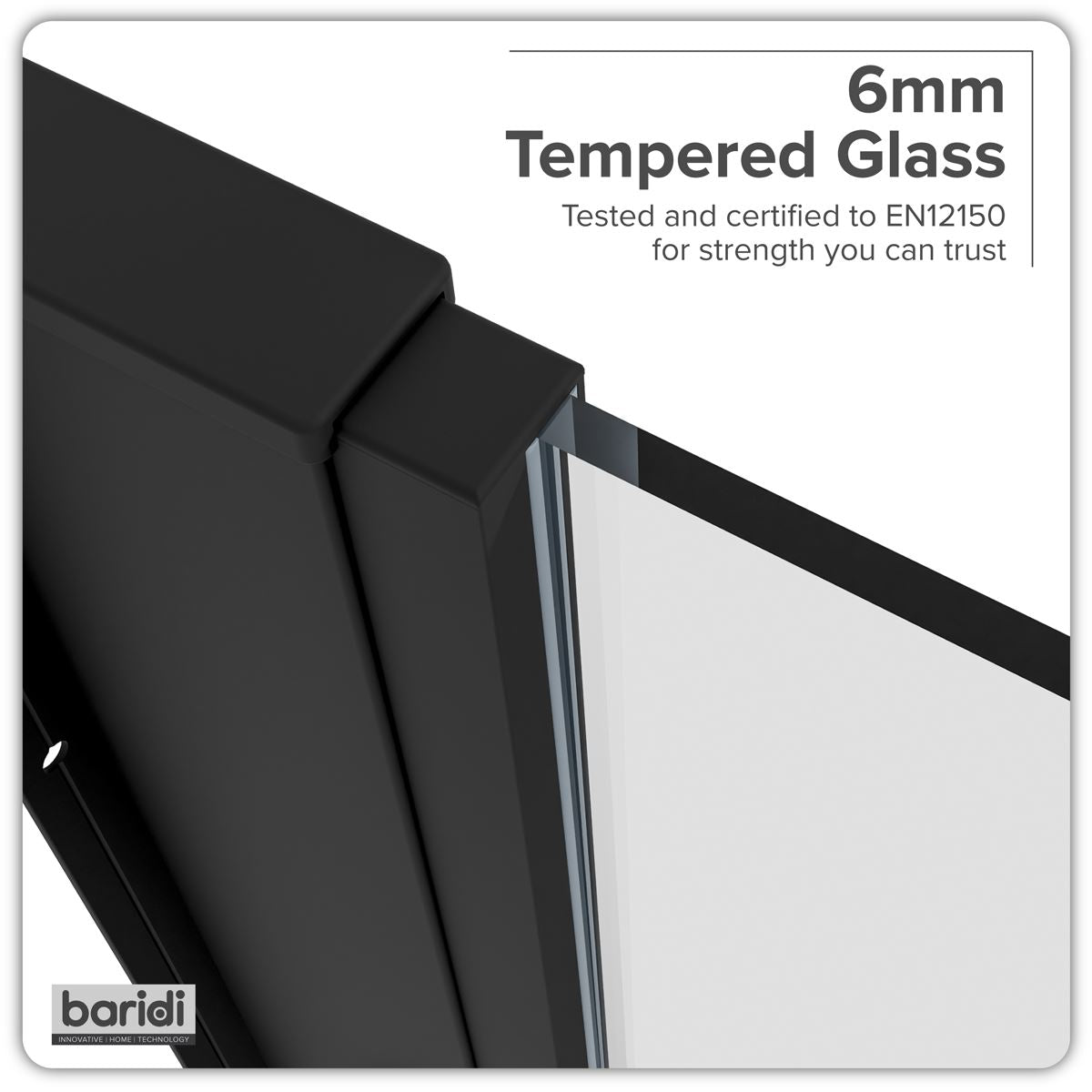 Baridi Side Panel for Sliding Shower Doors, 6mm Tempered Glass - Black DH297