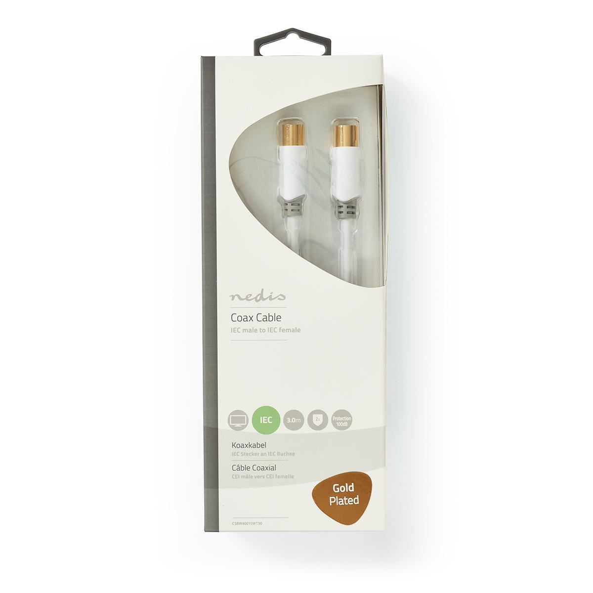 Nedis Coax Cable 100dB IEC (Coax) Male to IEC (Coax) Female 3m (White) - CSBW40015WT30
