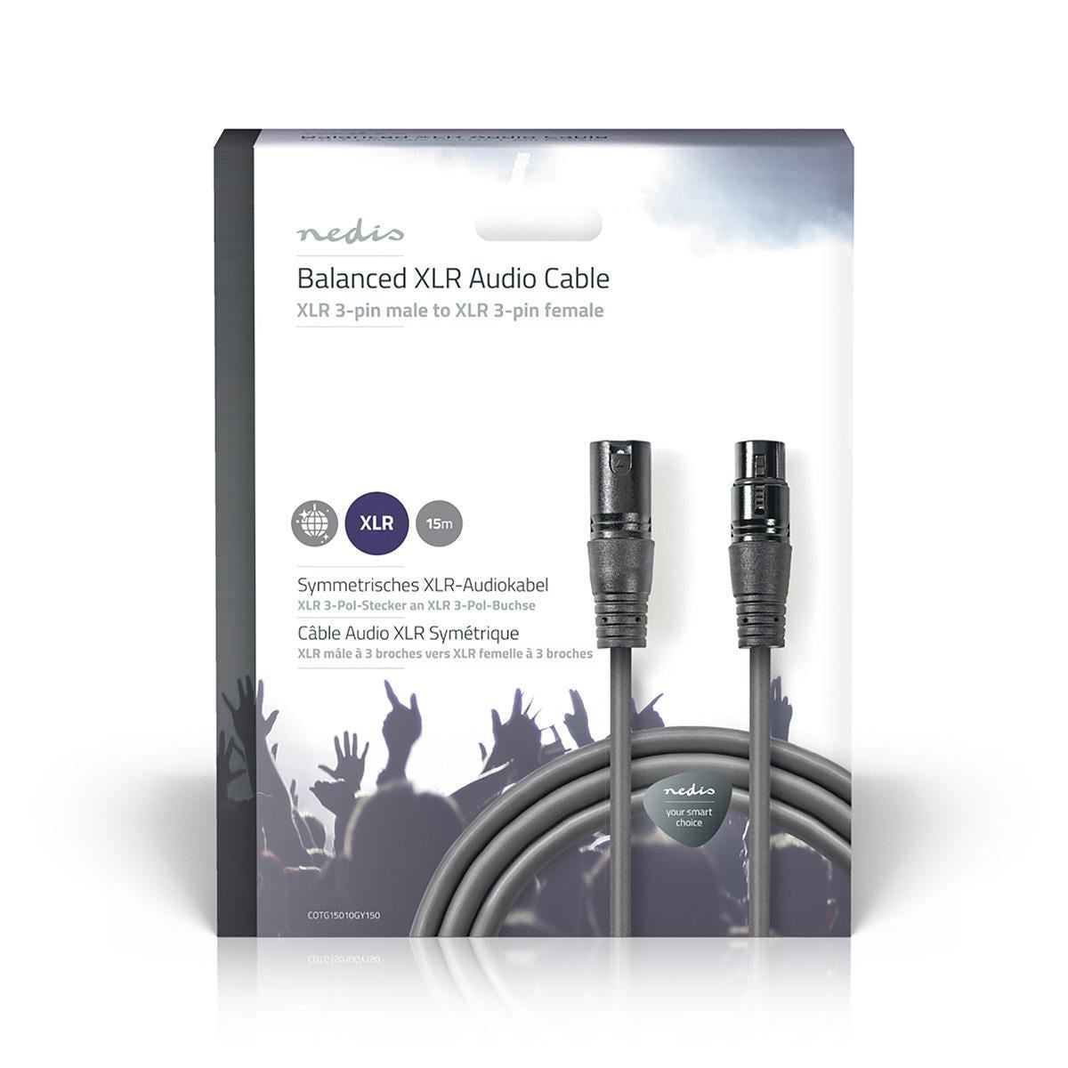 Nedis Balanced XLR Audio Cable XLR 3-Pin Male to XLR 3-Pin Female 15m Grey - COTG15010GY150