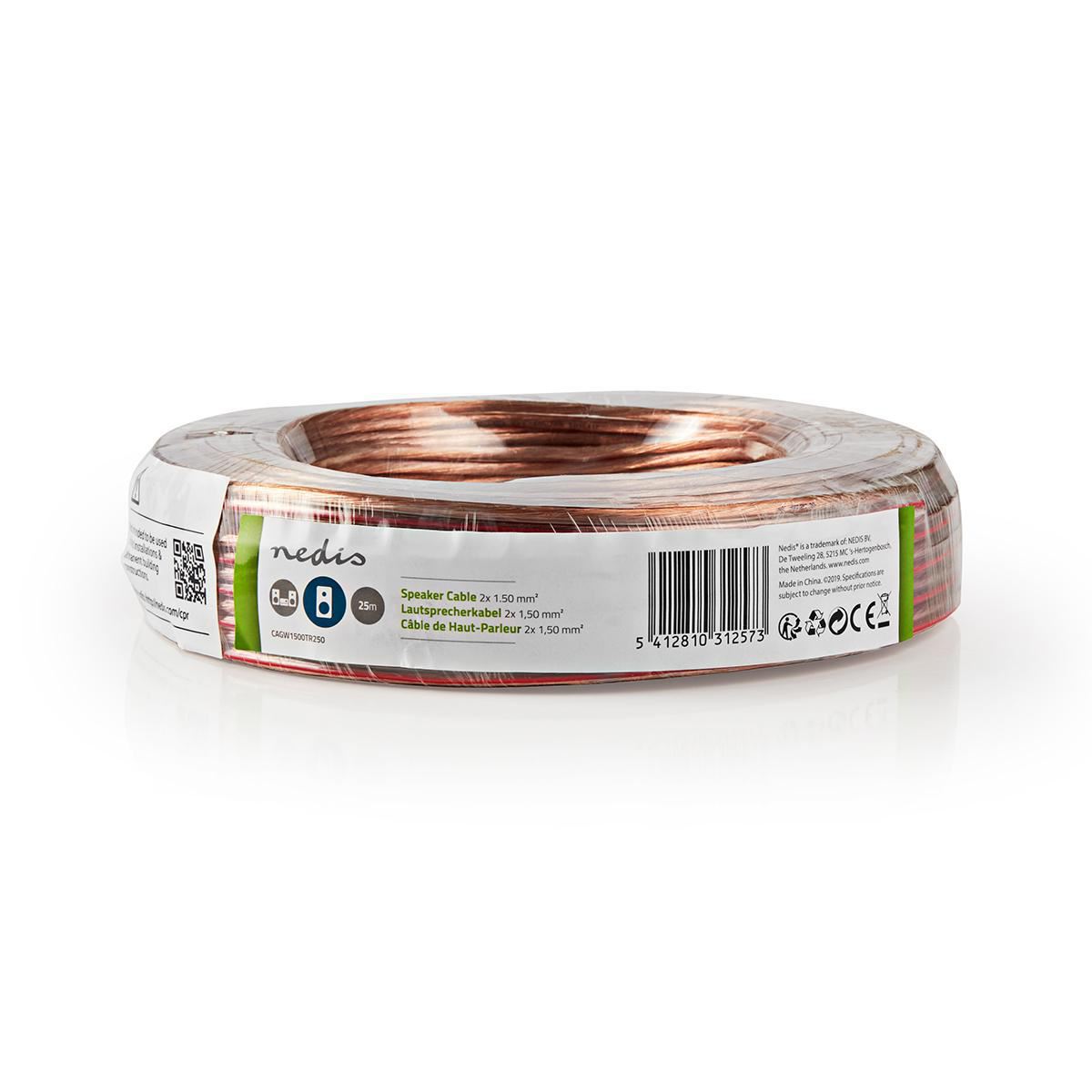 Nedis Speaker Cable 2x 1.50 mm2 25m Wrap Transparent - CAGW1500TR250