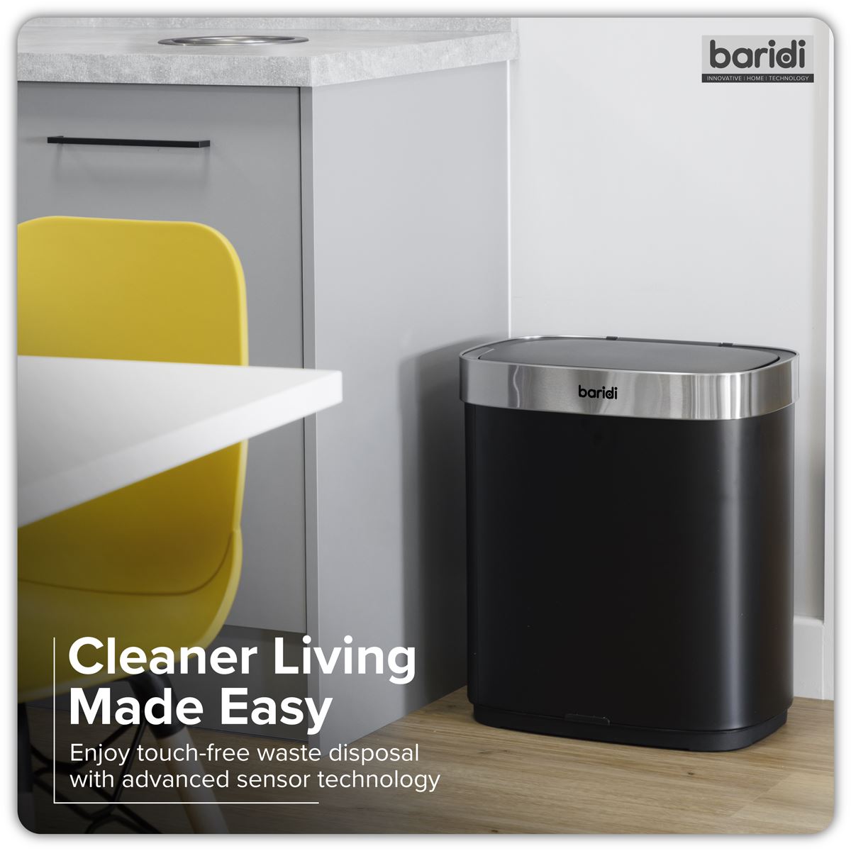 Baridi Sensor Bin 50L - Black/Stainless Steel DH281