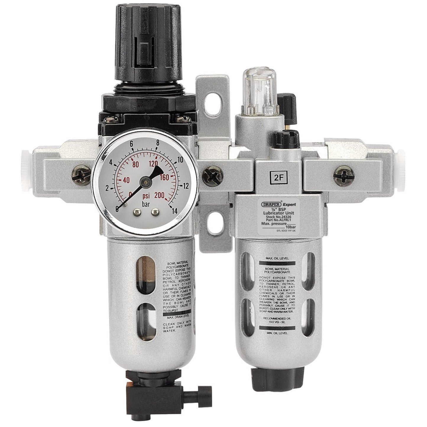 Expert 1/4" Bsp Combined Filter/Regulator/Lubricator Unit (Frl) Draper 24326