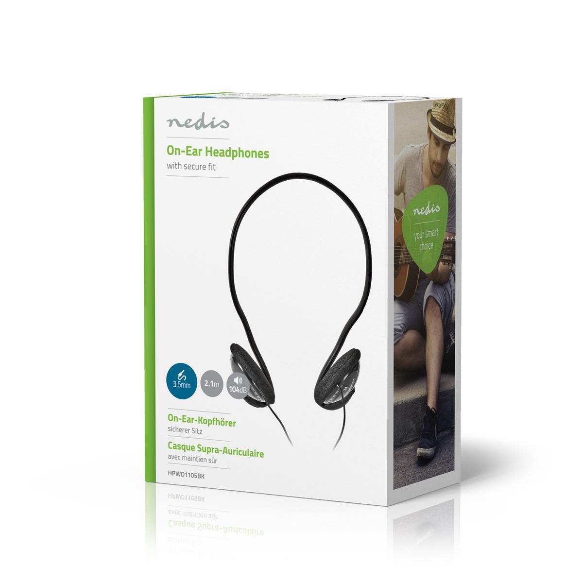 Nedis Wired Headphones 2.1m Round Cable On-Ear Black - HPWD1105BK