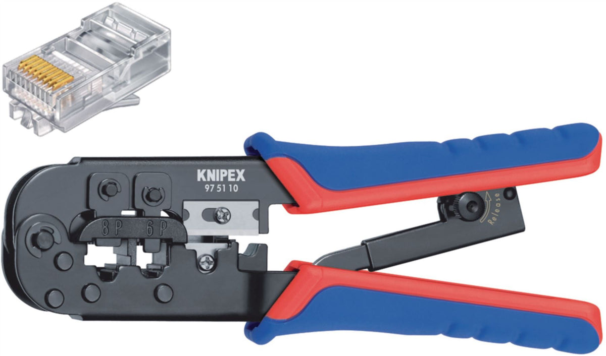 Knipex Crimp lever pliers for Western plugs Western connector RJ11/12 (6-pin) 9.65 mm: RJ45 (8-pin)11.68 mm