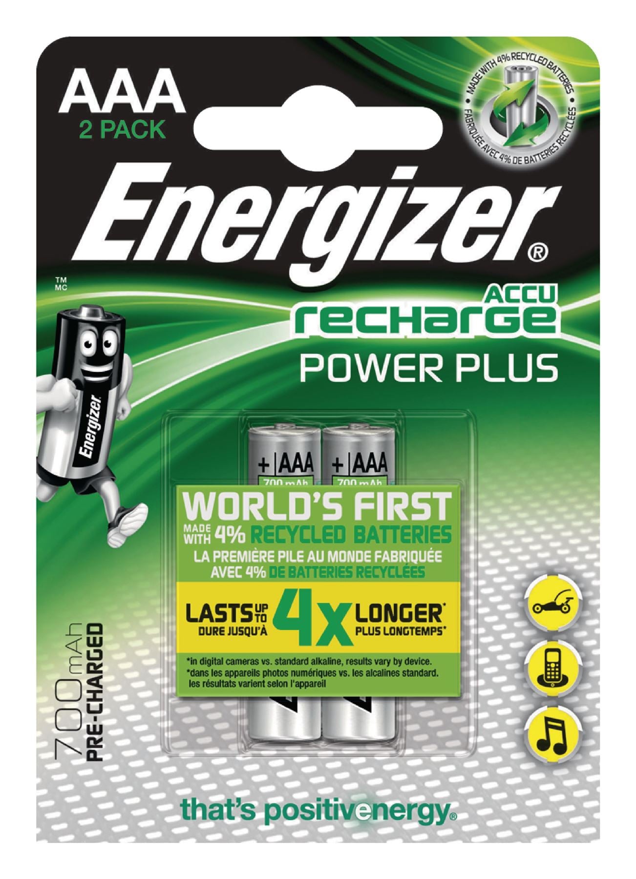 Energizer Rechargeable NiMH Battery AAA 1.2V Power Plus 700mAh 2-Blister