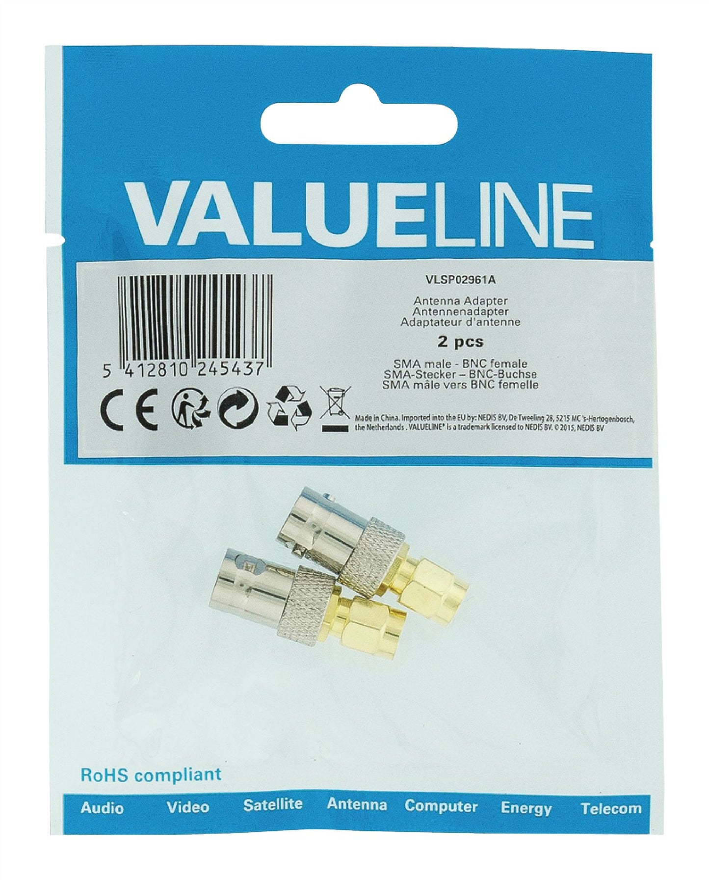 Valueline SMA Adapter SMA Male to BNC Female Gold