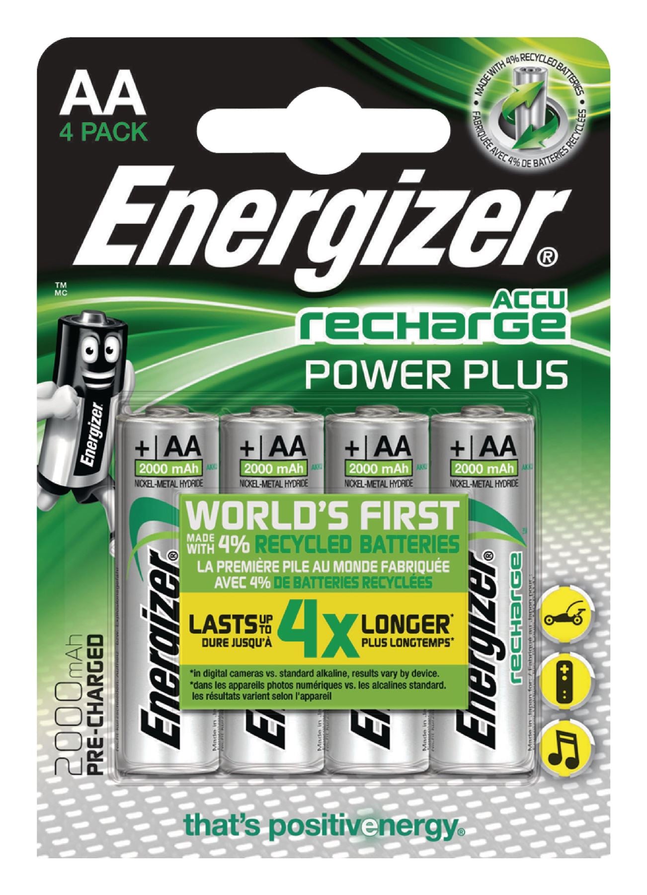 Energizer Rechargeable NiMH Battery AA 1.2V Power Plus 2000mAh 4-Blister
