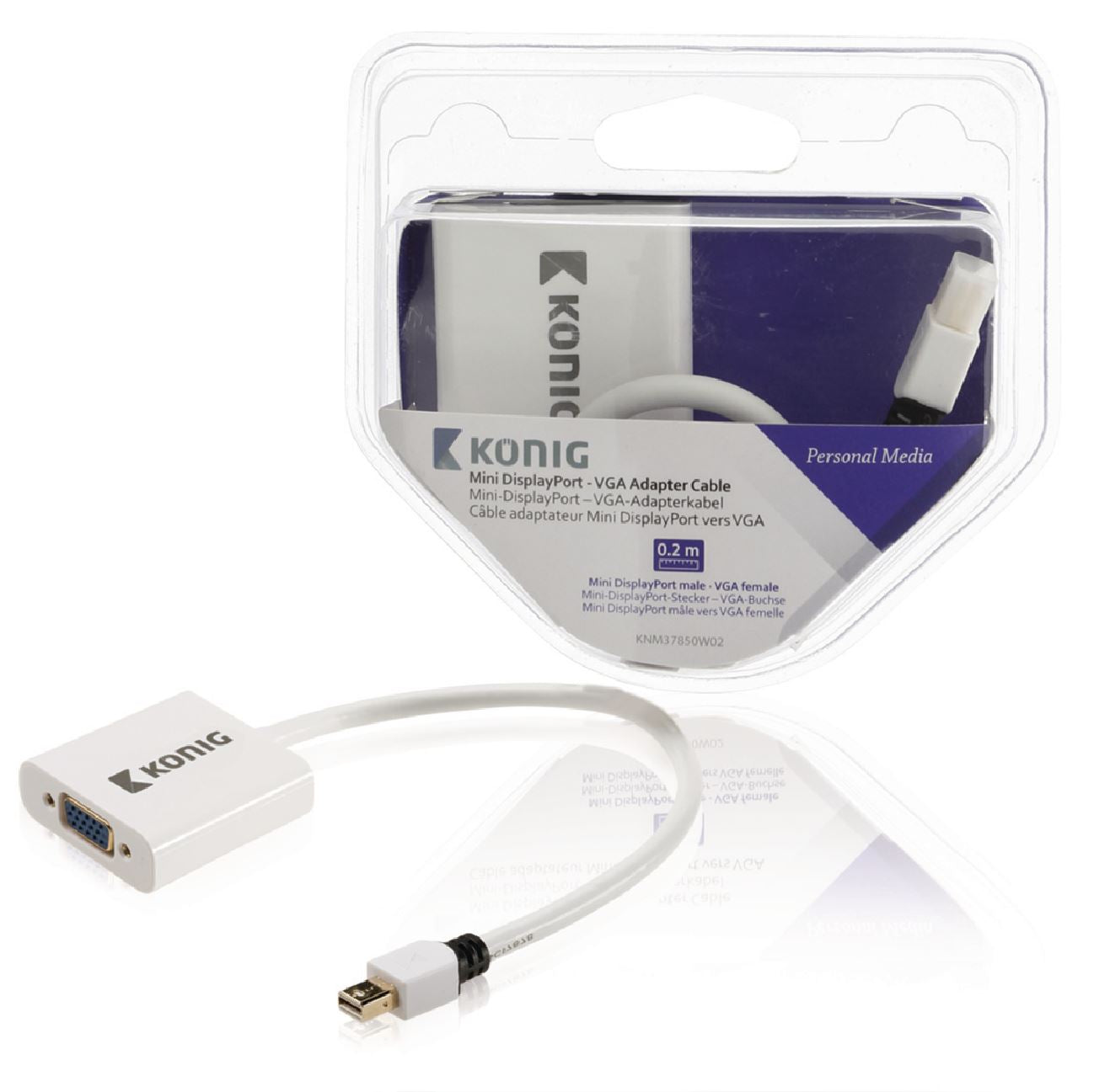 Konig Mini DisplayPort to VGA adapter cable mini DisplayPort male to VGA female 0.20m white