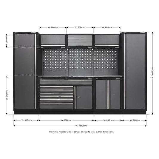 Sealey Superline Pro 3.24m Storage System - Stainless Steel Worktop