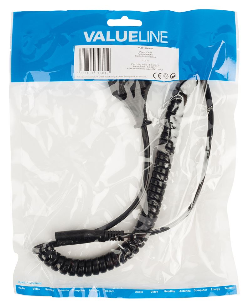 Valueline Power cable Euro plug male to IEC-320-C7 2m black