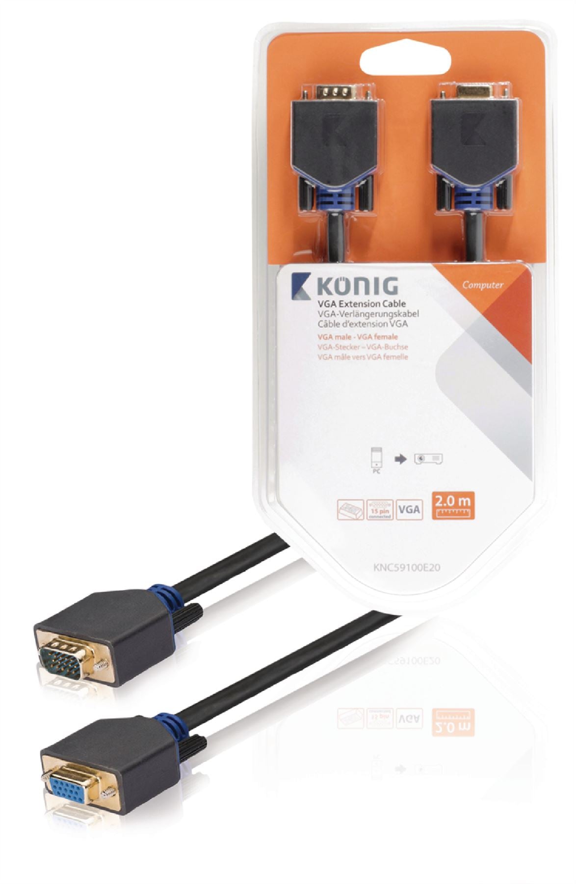 Konig VGA extension cable VGA male to female 2m grey