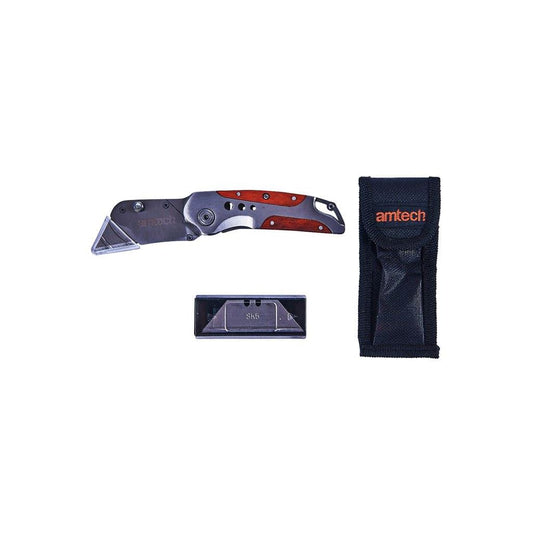 Amtech Folding Lock-Back Utility Knife - Wooden Grip