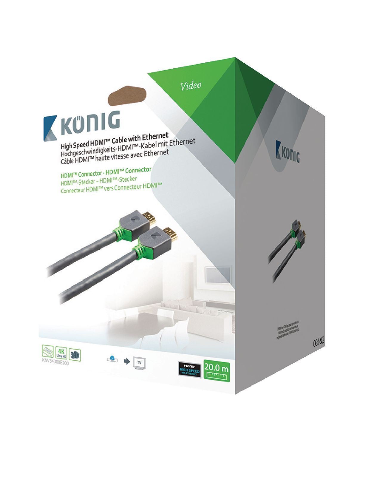 Konig 20m High Speed HDMI Cable Grey for LCD/LED/OLED/PLASMA TV