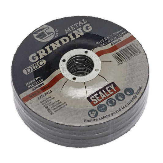 Sealey Grinding Disc 115 x 6mm 22mm Bore - Pack of 5 PTC/115G5