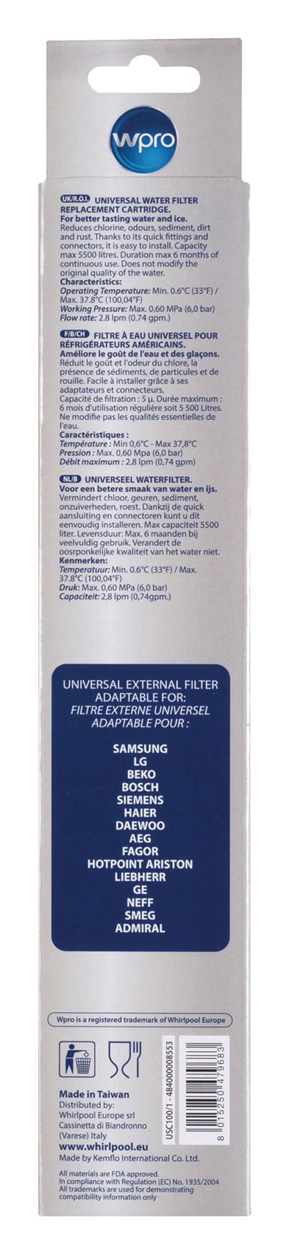 WPRO Refrigerator Water Filter Universal 484000008553